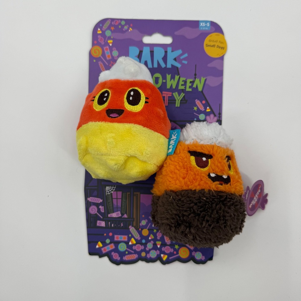 Bark Howl-O-Ween Party Candy Corn Dog Toys 2 Pack XS-S Small Dog Squeaky Crinkle